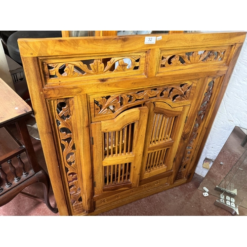 32 - ORNATE CARVED FRAMED MIRROR WITH SHUTTER STYLE DOORS