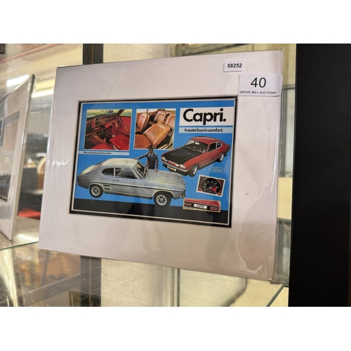 40 - SMALL MOUNTED FORD CAPRI SHOWROOM POSTER PRINT