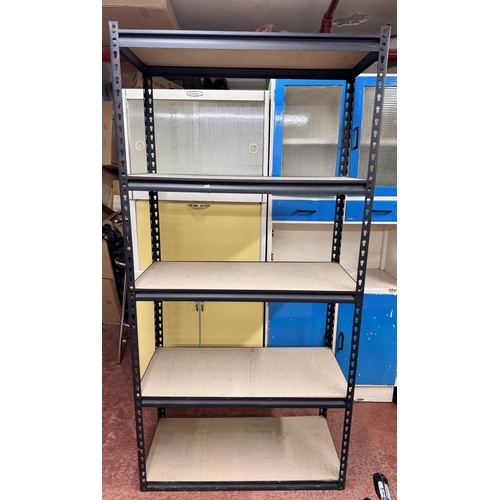 3 - 5 HIGH STEEL & WOOD FREE STANDING GARAGE SHELVING UNIT