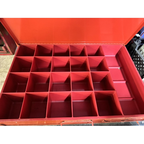 55 - VINTAGE METAL 2 DRAWER TOOL CABINET & 2 STORAGE BOXES