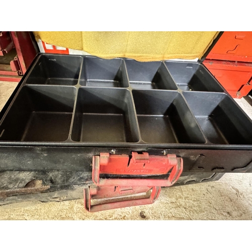 55 - VINTAGE METAL 2 DRAWER TOOL CABINET & 2 STORAGE BOXES