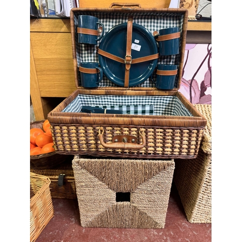 20 - 'ROPE' BASKET & WICKER PICNIC HAMPER WITH CONTENTS