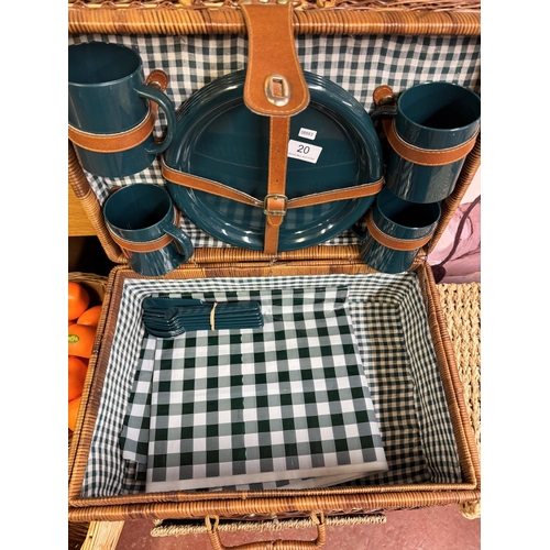 20 - 'ROPE' BASKET & WICKER PICNIC HAMPER WITH CONTENTS