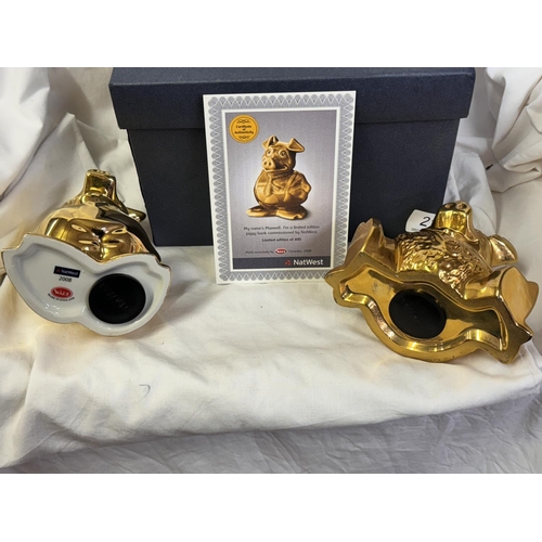 216 - BOXED WADE LTD ED 2008 NAT WEST 'MAXWELL' & BABY GOLD PIGGY BANKS(BOTH WITH STOPPERS CERTIFICATE WIT... 