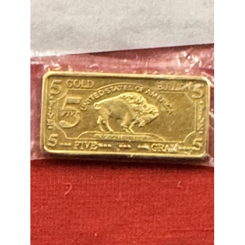 244 - 100MILLS .999 FINE GOLD 5 GRAM AMERICAN BAR(RESERVED AT £250)