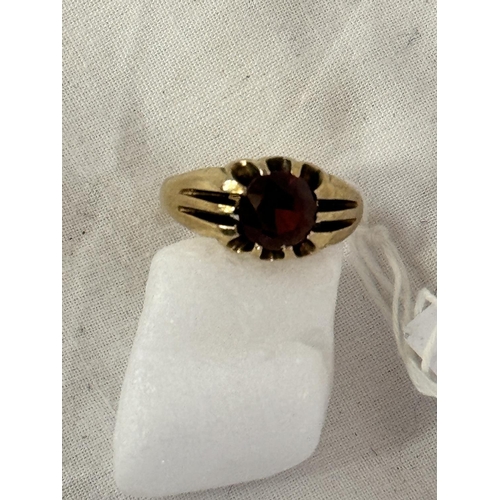 245 - 9ct GOLD SIGNET RING WITH GARNET STONE(54gms RESERVED AT £30 Sz Q)