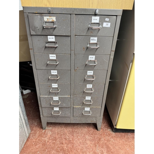 38 - VINTAGE METAL 14 'DOUBLE' DRAWER FILE CABINET