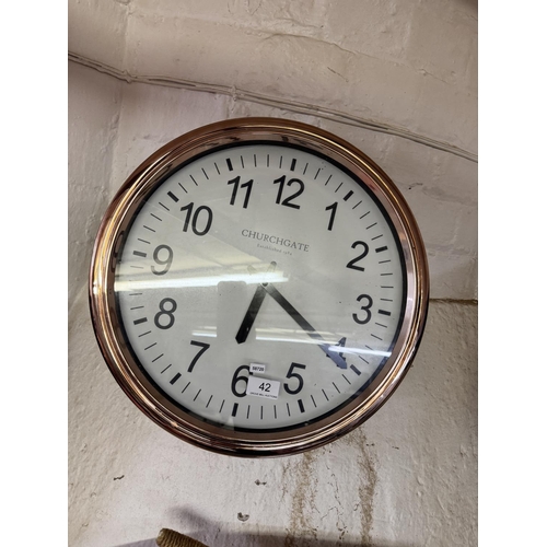 42 - LARGE CIRCULAR  CHURCHGATE COPPER FRAMED WALL CLOCK