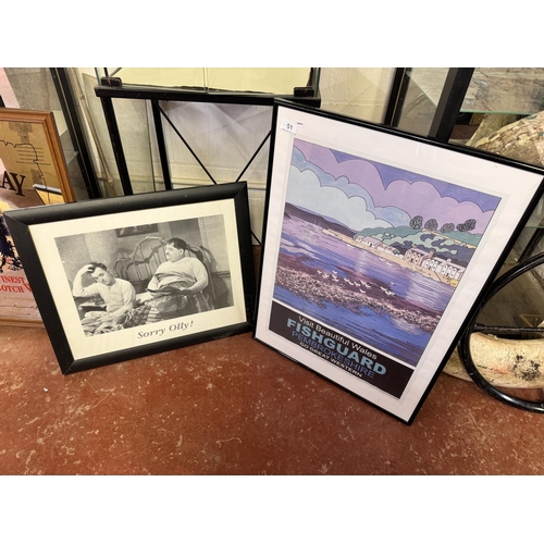 51 - FRAMED LAUREL & HARDY PRINT & A FRAMED PEMBROKSHIRE' PRINT