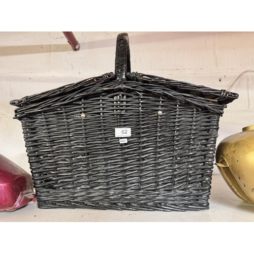 62 - WICKER DOUBLE LIDDED PICNIC BASKET