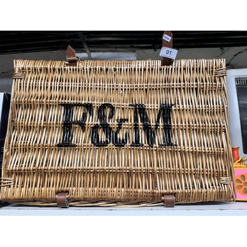 91 - WICKER FORTNUM & MASON HAMPER BASKET