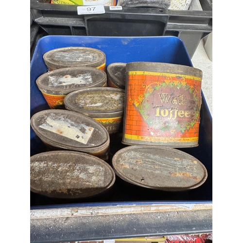 98 - BOX OF VINTAGE OVAL TOFFEE TINS