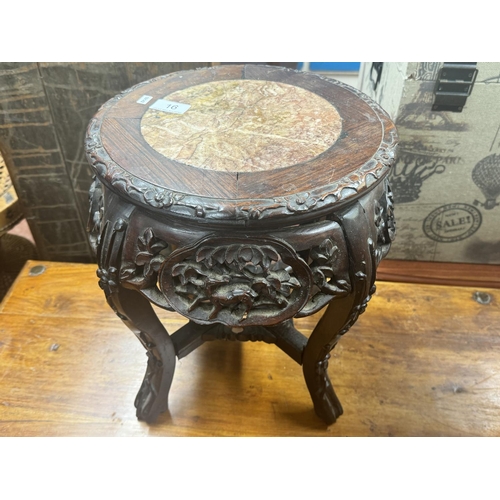 16 - ORNATE CARVED MAHOGANY MARBLE INLAY ORIENTAL PLANT STAND