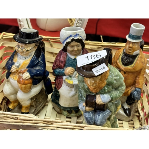 186 - BASKET OF CHARLES DICKENS TOBY CHARACTER JUGS