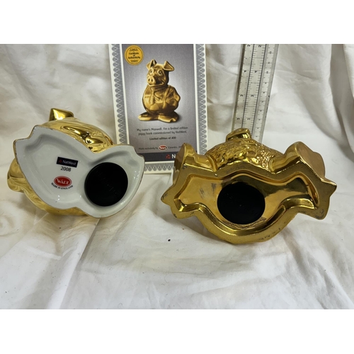 196 - BOXED Ltd Ed 2008 WADE NATWEST GOLD 'MAXWELL'  PIGGY BANK & A GOLD BABY PIGGY BANK