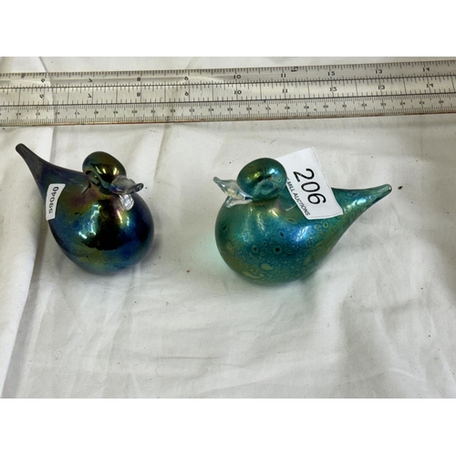 206 - 2 HERON IRIDESCENT GLASS DUCKS