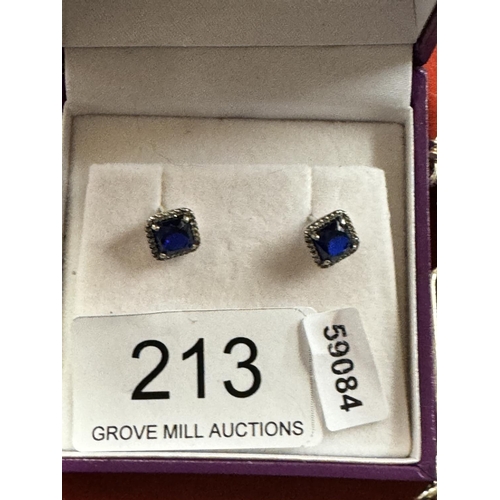 213 - BOXED SILVER SAPPHIRE STONE SET EARRINGS