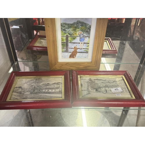 45 - 3 SMALL FRAMED DRAWINGS