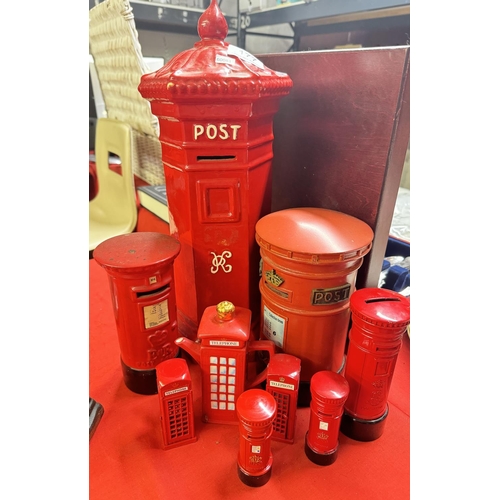 177 - COLLECTION OF RED 'POSTBOX' MONEY BANKS & ORNAMENTS