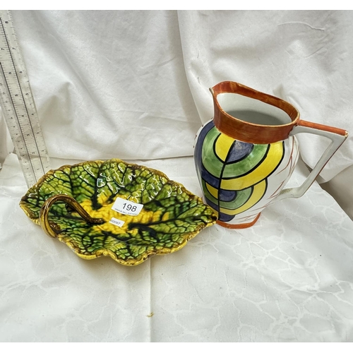 198 - CERAMIC LEAF TRAY & ABSTRACT JUG