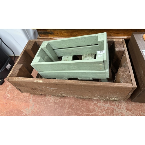 22 - 2 HAND CRAFTED WOODEN GARDEN PLANTERS