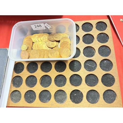 248 - TRAY OF LUSTRE COINS & COIN DISPLAY TRAY