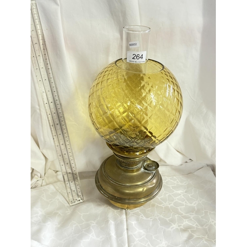 264 - VINTAGE OIL LAMP WITH AMBER GLASS GLOBE SHADE