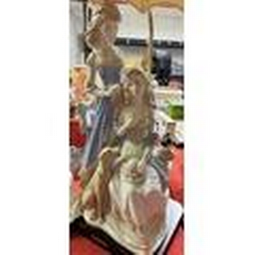 265 - LARGE POTTERY 'LADY & DOG' FIGURAL TABLE LAMP & SHADE