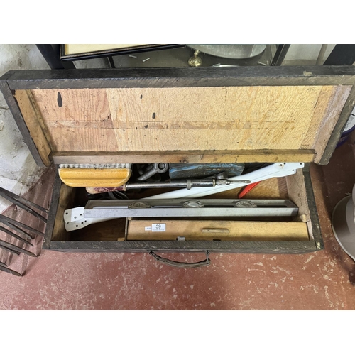 59 - WOODEN JOINER'S  TOOL BOX & TOOLS