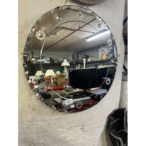 64 - VINTAGE CIRCULAR ETCHED GLASS WALL MIRROR