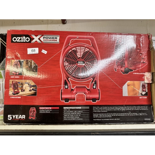 68 - BOXED OZITO CORDLESS PORTABLE FAN (A/F)