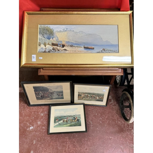 57 - GILT FRAMED WATERCOLOUR SIGNED E.PICKERELL & 3 OTHERS