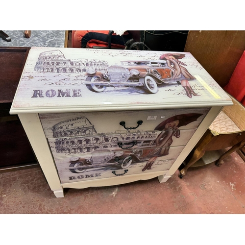 '1920'S ROME' THEMED THREE HIGH CHEST OF DRAWERS