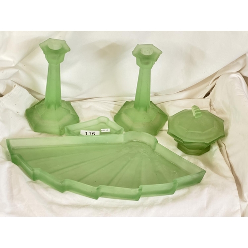 115 - VINTAGE BAGLEY URANIUM GLASS DRESSING TABLE SET