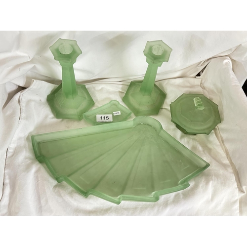 115 - VINTAGE BAGLEY URANIUM GLASS DRESSING TABLE SET