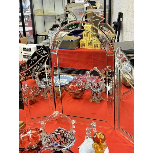 99 - BEVELLED EDGE ETCHED TRIPLE DRESSER MIRROR