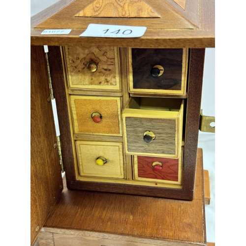 140 - 6 DRAWER LOCKABLE JEWELLERY BOX WITH SECRET DRAWER & PADLOCK