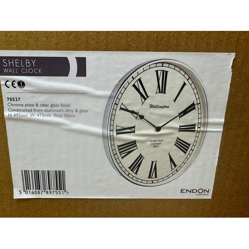20 - BOXED ENDON HOMEWARE 'WELLINGTON, HYDE PARK LONDON SW1' SHELBY CHROME PLATE & CLEAR GLASS FINISH WAL... 