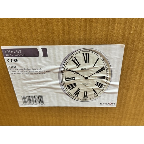 23 - BOXED ENDON HOMEWARE 'WELLINGTON, HYDE PARK LONDON SW1' SHELBY CHROME PLATE & CLEAR GLASS FINISH WAL... 