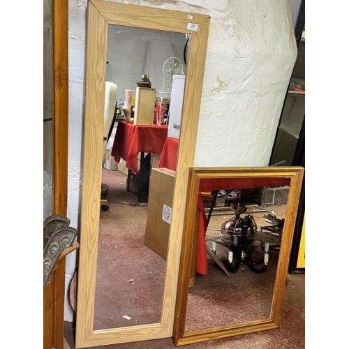 25 - FULL LENGTH FRAMED MIRROR & A FRAMED WALL MIRROR