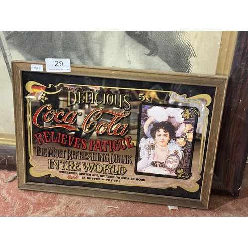 29 - FRAMED COCA COLA ADVERTISING MIRROR(RESERVED AT £10)