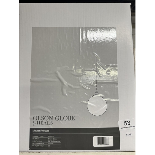 53 - 2 BOXED HEALS OLSON GLOBE MEDIUM PENDANT LIGHT FITTINGS(NEW)