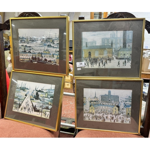 34 - 4 SMALL FRAMED LOWRY PRINTS