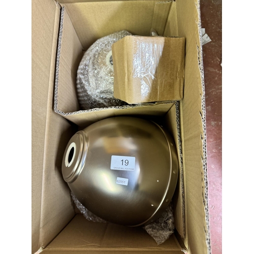 19 - BOXED PAIR OF CHROME PENDANT LIGHT FITTINGS(NEW)