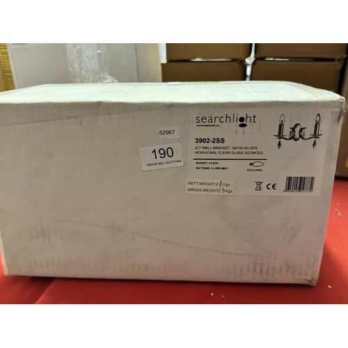 190 - BOXED SEARCHLIGHT DOUBLE SATIN SILVER WALL LIGHT(NEW)