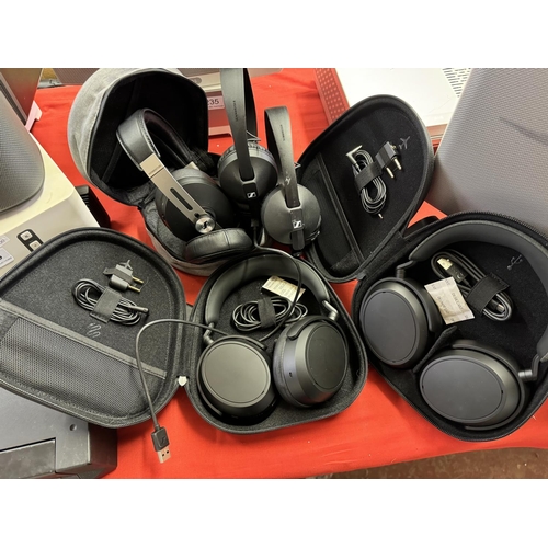 234 - 3 CASED SENNHEISER HEADPHONES & 2 UNCASED(A/F)