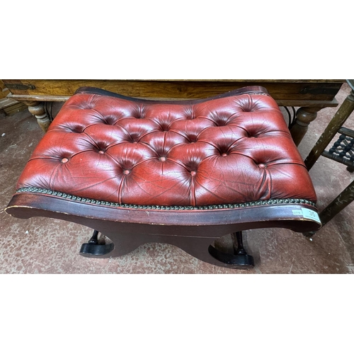 35 - CHESTERFIELD OXBLOOD DEEP BUTTONED SLIPPER FOOT STOOL(RESERVED AT £28)