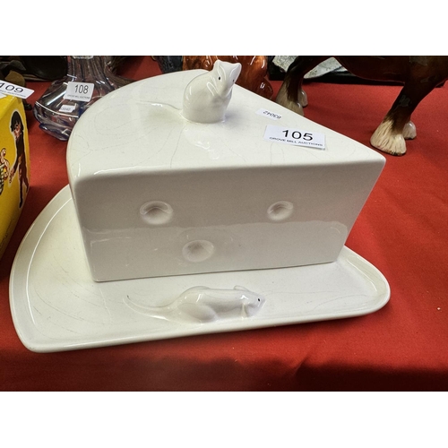 105 - WHITE CHINA 'MOUSE' CHEESE DISH