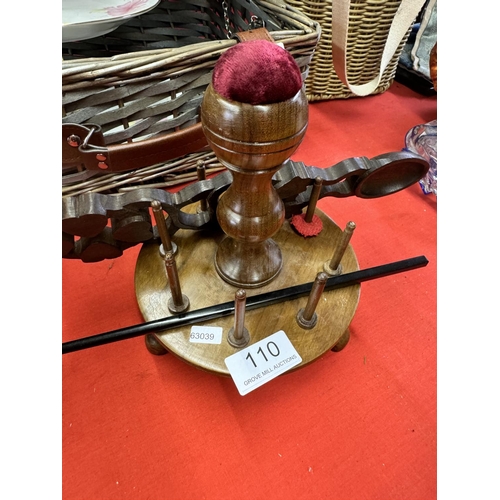 110 - COTTON BOBBIN STAND, CARVED WOOD 'LADLE/SPOON' & 1 OTHER