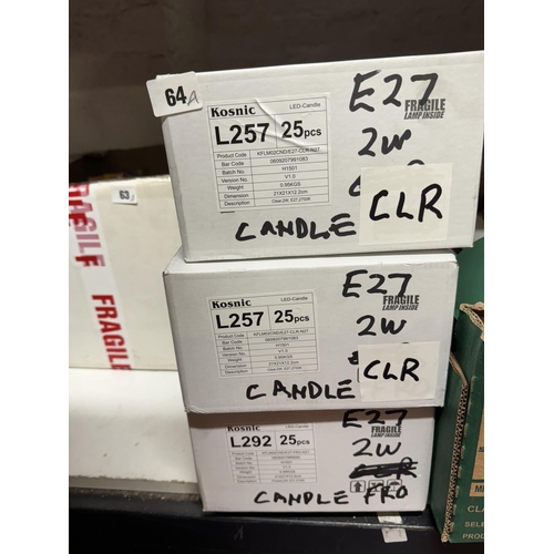 64A - 75 BOXED KOSNIC L257 E27/2W LONG LIFE CANDLE BULBS(NEW)